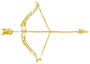 A hand-drawn bow and arrow