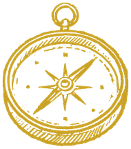 A hand-drawn compass